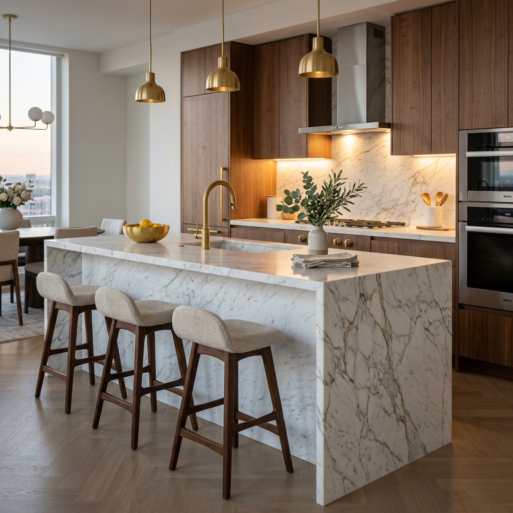 Calacatta Gold Marble Kitchen Island